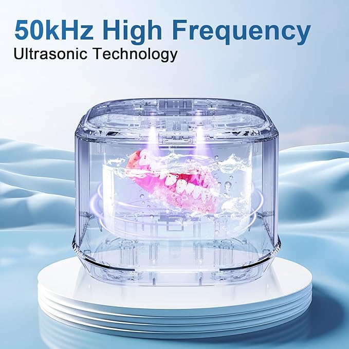 Ultrasonic Retainer Cleaner,50kHz Ultrasonic Denture Cleaner Machine for Aligner, Night guard, Braces, Jewelry and More 300ML Pod(White)