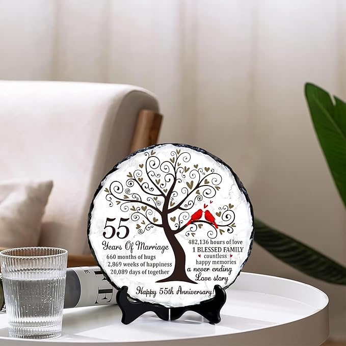 Emerald Couple Slate Plate- 55th Anniversary Wedding Gifts for Parents Couple - 55th Wedding Anniversary Unique Gift Ideas - 55 Years of Marriage Decoration, Keepsake, Plaque