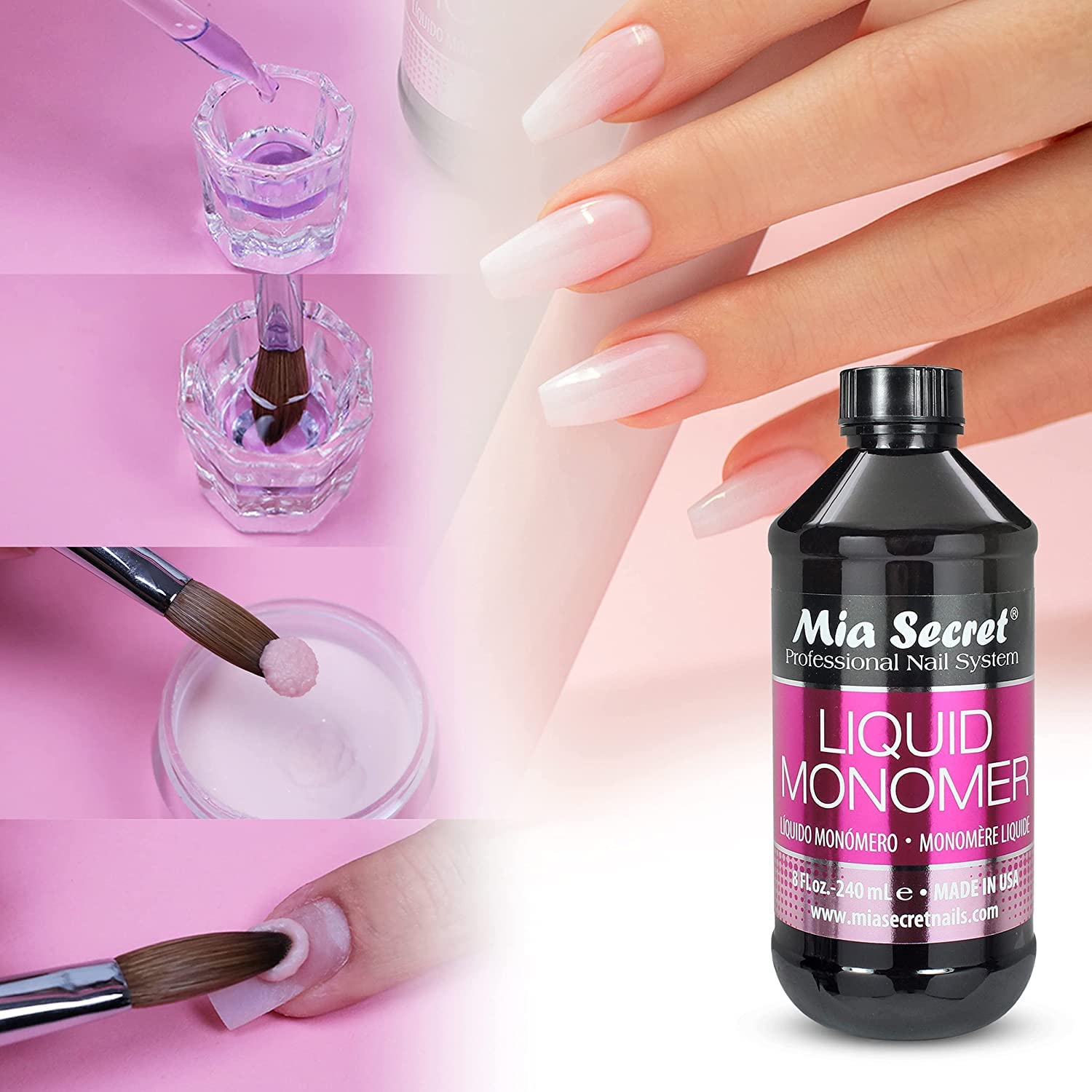 Mia Secret Liquid Monomer 8 oz. Professional Acrylic Nail System - MMA FREE - Made in the USA