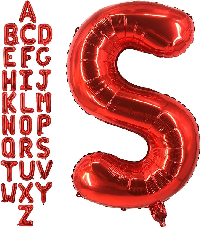 40 Inch Red Letter S Balloons, DIY Phrase Foil Alphabet Letter S Balloons DIY Word S Banner for Birthday Anniversary Celebration Graduation Party Supplies Decoration