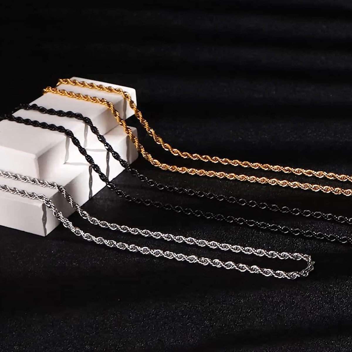 FIBO STEEL 4mm Stainless Steel Rope Chain Necklace for Men 22 inches Silver-tone