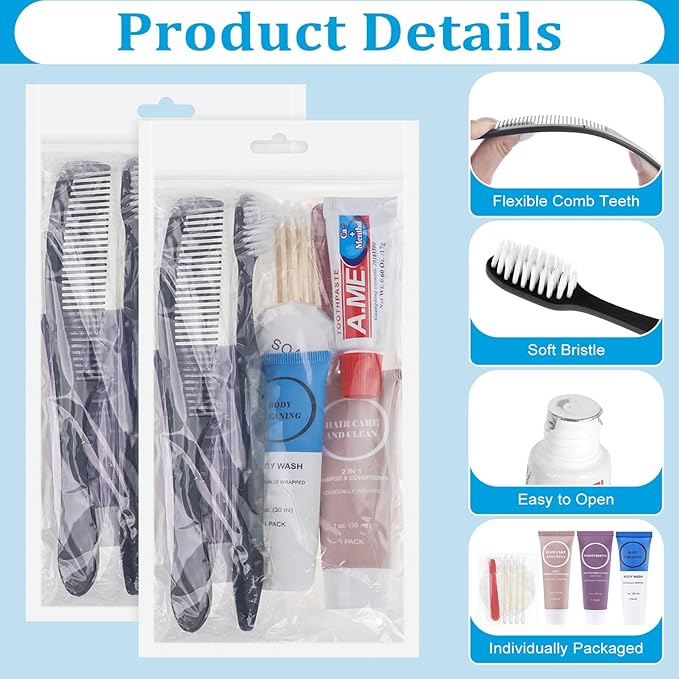 Toiletries Kits Bulk Disposable Travel Supplies, Personal Hygiene Care Essentials Men Women Trial Size Toiletry Sets Amenities for Hotel/Camping/ Charity/Homeless/Shelter/Relief 7 in 1 (40 Pack)