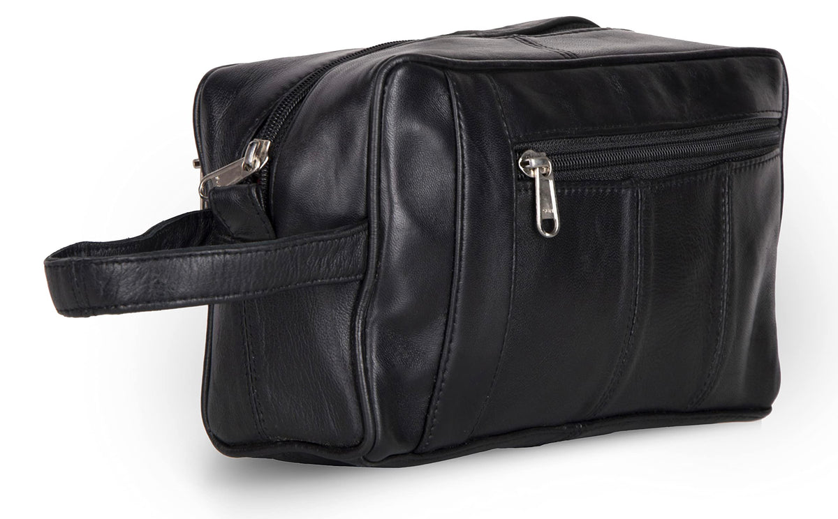 Liberty Leather - Genuine Sheep Nappa Leather Unisex Toiletry Bag for Travelling | Bathroom Organizer with Multiple Compartments for Men and Women | Portable Cosmetic Case for Traveling Dopp Kit