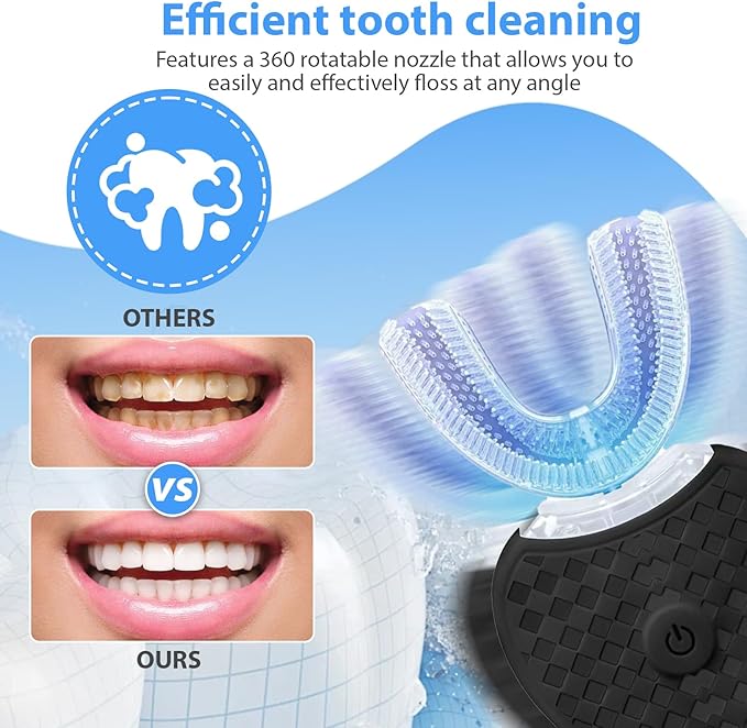 KUOLAO U-Shaped Toothbrush for Adults - 360° Teeth Whitening & Mouth Cleansing, Hands-Free Gums Protection - Fast Charging & LED Light - Waterproof IPX7