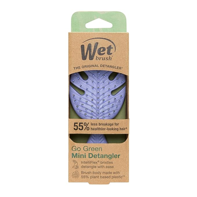 Wet Brush Go Green Mini Detangler, Purple - Detangling Travel Hair Brush - Ultra-Soft IntelliFlex Bristles Glide Through Tangles & Gently Loosens Knots While Minimizing Pain, Split Ends & Breakage