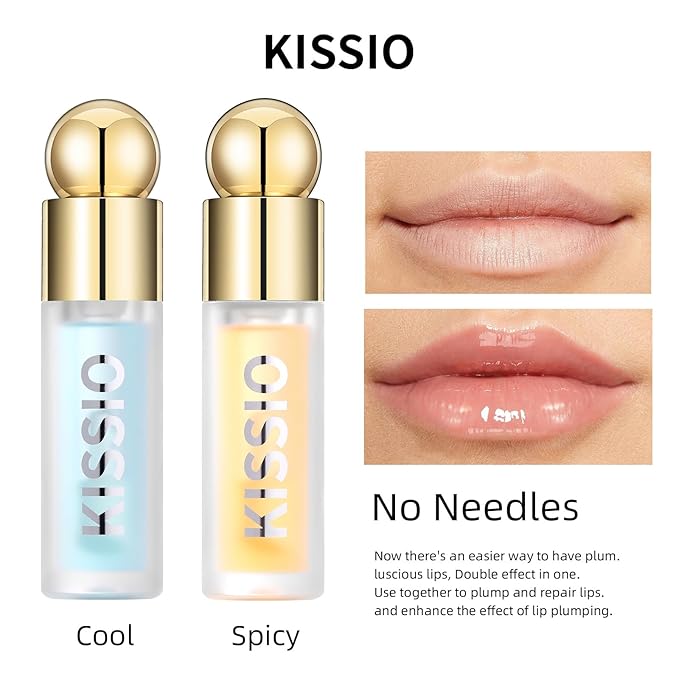 KISSIO Plumping Lip Gloss,Plumping,Moisturize and Elasticity,Lip Plumper and Lip Care for Day and Night Use,with Ginger,Peppermint and Jojoba Oil,Clear,10 ml