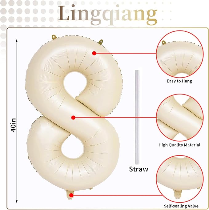 80th Birthday Balloons Cream for Women, 40 Inch Giant Beige Foil Number 80 Balloons Self Inflating, Ivory White Sand Digit 8 & 0 Helium Balloons for Men 80th Anniversary Party Decorations Supplies