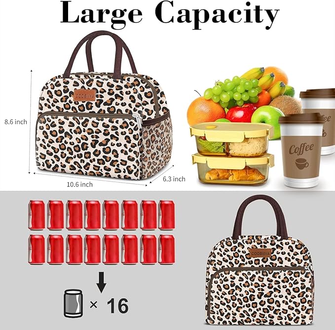 Coobiiya Lunch Box Lunch Bag for Women Adults Men, Reusable Cute Lunch bag - Leakproof, Insulated Lunch Box Tote with Large Capacity, Cooler Container for Work/Travel/Office