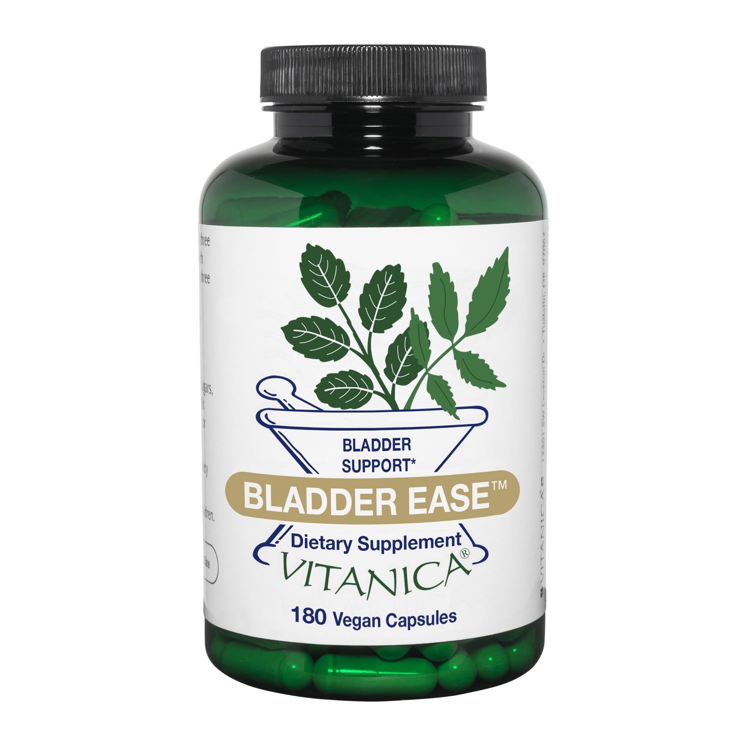 Vitanica Bladder Ease - Herbal Supplement for Bladder Tissue Health Support - Support Healthy Function of the Bladder Wall Tissue - Urinary Health Supplement with Vitamin A - Vegan - 180 Capsules