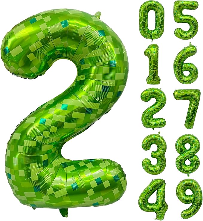 Green Number Balloons, Gaint Green Pixel Number 2 Balloon 40 Inch Dark green 2 Balloon for Boys Girls Kids 2nd Birthday Party Decoration