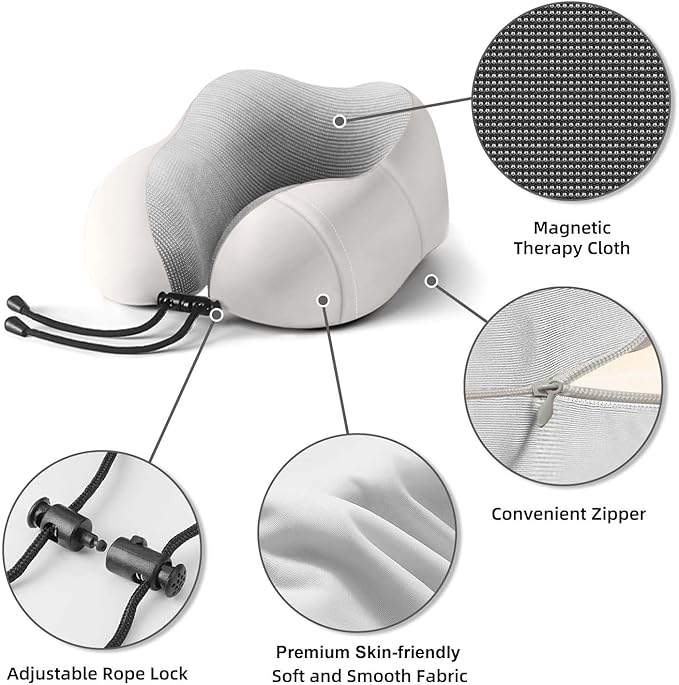 Neck Pillow for Traveling,Premium Memory Foam Travel Neck Pillow for Airplane,Soft Smooth & Breathable Cover,Adjustable Headrest Sleep Flight Pillow for Plane,Car,Office and Home,Light Grey
