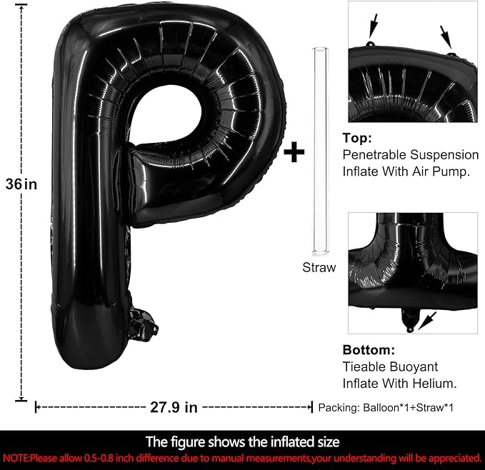 Lovoir 40 Inch Large Black Letter P Balloons Big Size Jumbo Mylar Foil Helium Balloon for Birthday Party Celebration Decorations Alphabet Black P