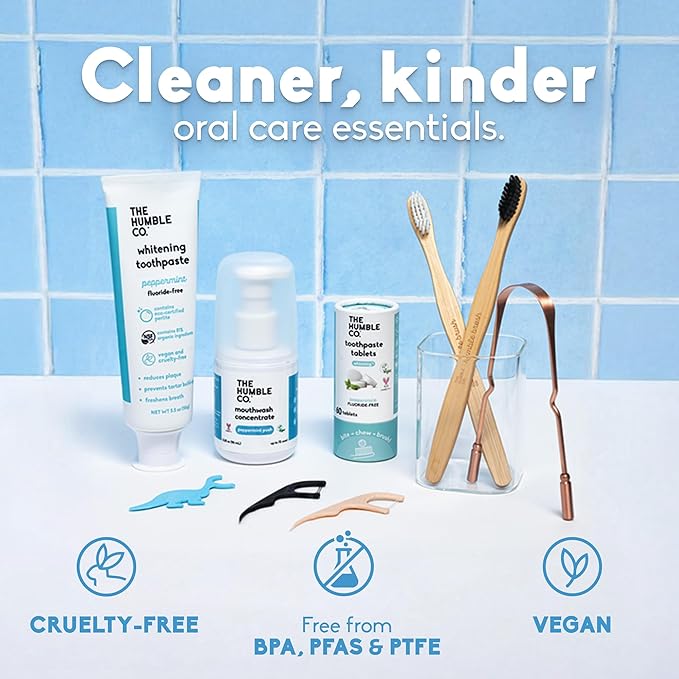 The Humble Co Plant-Based Soft Bristle Toothbrushes, 5 Pack - Manual Tooth Brush Set for Adults - Made with Plant Based Materials & BPA-Free Bristles - Dental Oral Care & Hygiene