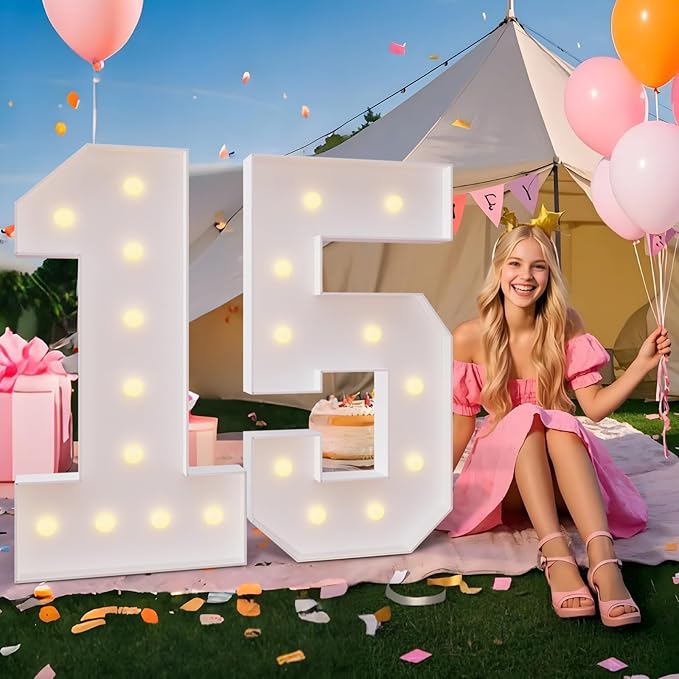 imprsv 4FT Marquee Numbers, Light Up Numbers for 1st 21st Birthday Decorations, light up letters Anniversary Party Decor, Mosaic Numbers for Balloons Number 1, Pre-Cut Foam Board Kit