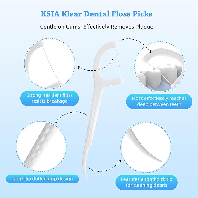 KSIA Klear Mint Dental Floss Picks, 100 Count Tooth Picks Flossers, Dental Floss Cleaner, Dental Flossers for Family, Keep Teeth Clean, Remove Food and Plaque, with 2 Portable Cases