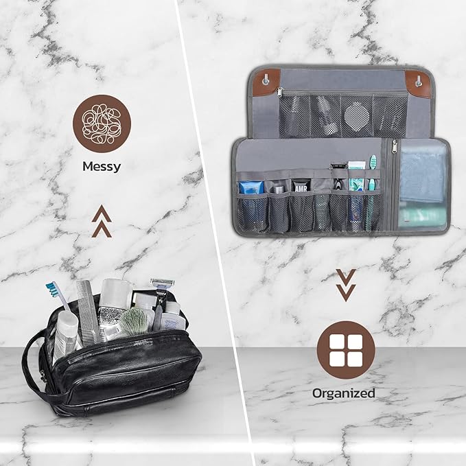 Toiletry Bag for Men, Travel Essentials Travel Toiletry Bag, Water-Resistant Compact Bathroom Roll Organizer for Hygiene, Shaving kit, Gifts for men (5.Mystery Gray(Polyster))