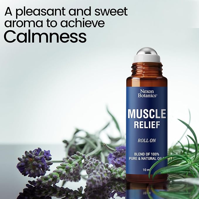 Muscle Relief Essential Oil Roll-On 10 ml - Pure & Natural Prediluted Blend for Sore Muscles, Aches & Recovery - Easy Roller for Athletes & Active Lifestyles - Nexon Botanics