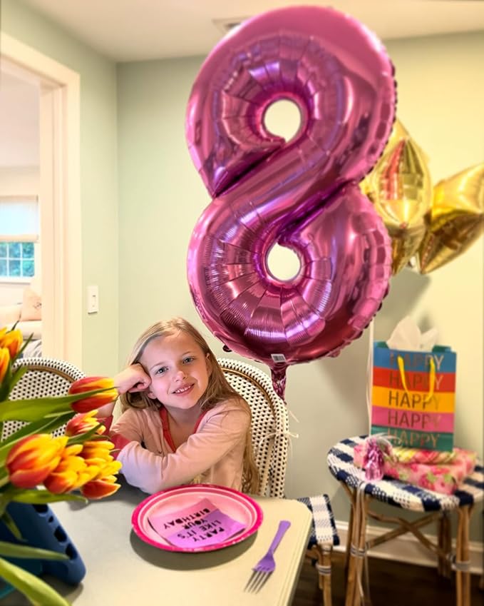 Pink Number 8 Balloon 40 Inch, 8 Balloon Number, 8th Birthday Decorations, Pink Party Supplies for Boys Girls
