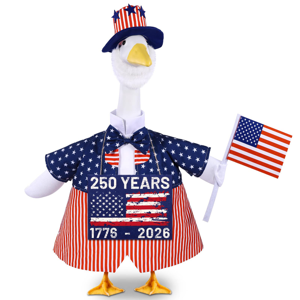 Celltestria 4th of July Goose Outfits for 23" Geese 250th Anniversary Sign Flag Goose Clothes Patriotic Porch Goose Costume for USA Independence Memorial Day Outdoor Patio Yard Lawn Garden Decoration