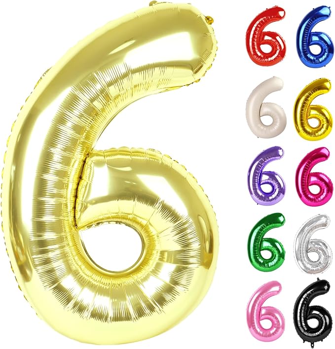 Champagne Gold Number 6 Balloon 40 Inch, White Gold 6 Balloon Number, 6th Birthday Decorations, Light Gold Party Supplies for Boys Girls