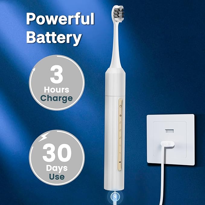 Lumivoid Sonic Electric Toothbrush with 10 Brush Heads for Adults and Children, Up to 30 Days on a Single Charge, 5 Modes, Built-in 2-Minute Smart Timer, IPX8 Waterproof Electric Toothbrush (White)