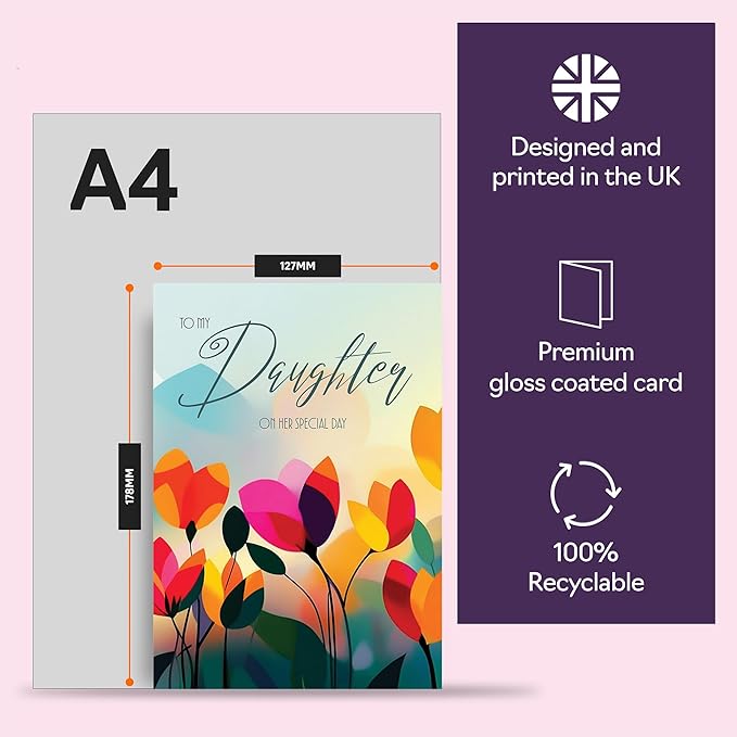 Daughter Birthday Card - Vibrant Summer Flowers - Vivid Happy Birthday Card for Daughter from Mum Dad, A5 Female Floral Bday Golden Greeting Cards