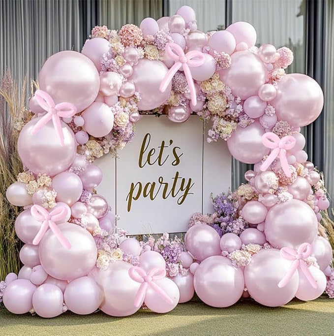 Pearl Purple Balloon Double Stuffed Lavender Balloons Garland Pearl Pastel Light Purple Arch Kit with Lilac Long Balloons Different Size for Birthday Wedding Baby Shower Anniversary Decoration