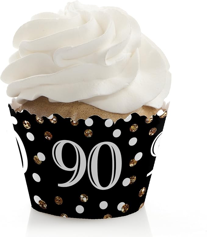 Big Dot of Happiness Adult 90th Birthday - Gold Party Decorations Cupcake Wrappers Set 12