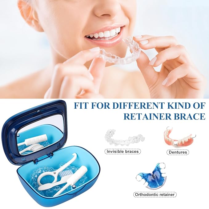 Double Layer Retainer Case,Aligner Case With Mirror, Retainer Holder With Remover Tool And Cleaning Brush With Vent Holes Compatible With Aligner Case, Retainer Case,Orthodontic Supplies Case