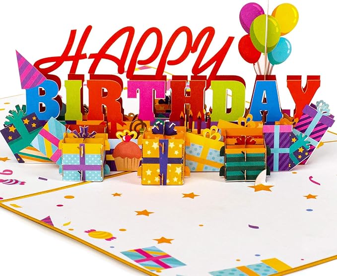 Paper Love Happy Birthday Pop Up Card, For Adults and Kids - 5" x 7" Cover - Includes Envelope and Note Tag (Happy Birthday)