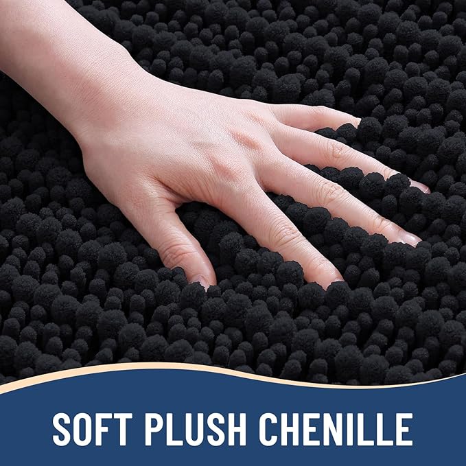 Arotive Luxury Chenille Bathroom Rug Mat, Extra Soft Thick Absorbent Shaggy Bath Rugs, Non-Slip Machine Wash Dry, Plush Bath Mats for Bathroom, Shower and Tub, 40x32, Black