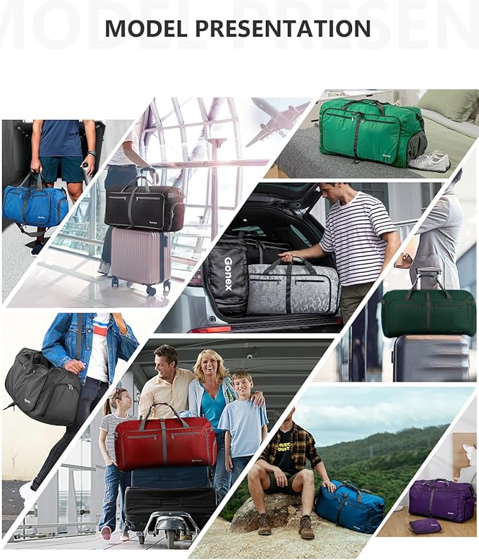 Gonex 40L 60L 80L 100L 150L Large Foldable Travel Duffle Bag with Shoes Compartment, Packable Lightweight Water Repellent Duffel Bag for Camping Gym Weekender Bag