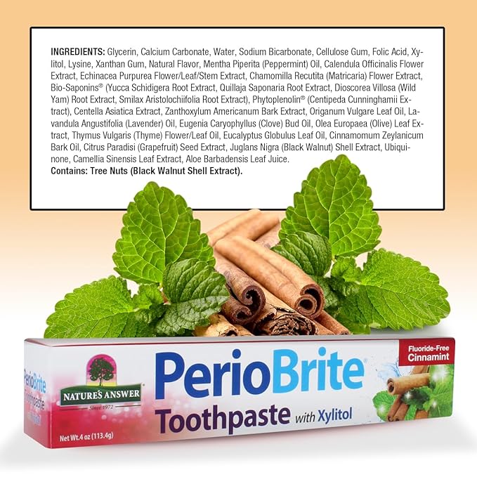 Nature's Answer Periobrite Natural Toothpaste, Cinamint, 4 Ounce, ( 3 Pack ) | Natural Teeth Whitening | Fresh Breath | Stain Removal Naturally