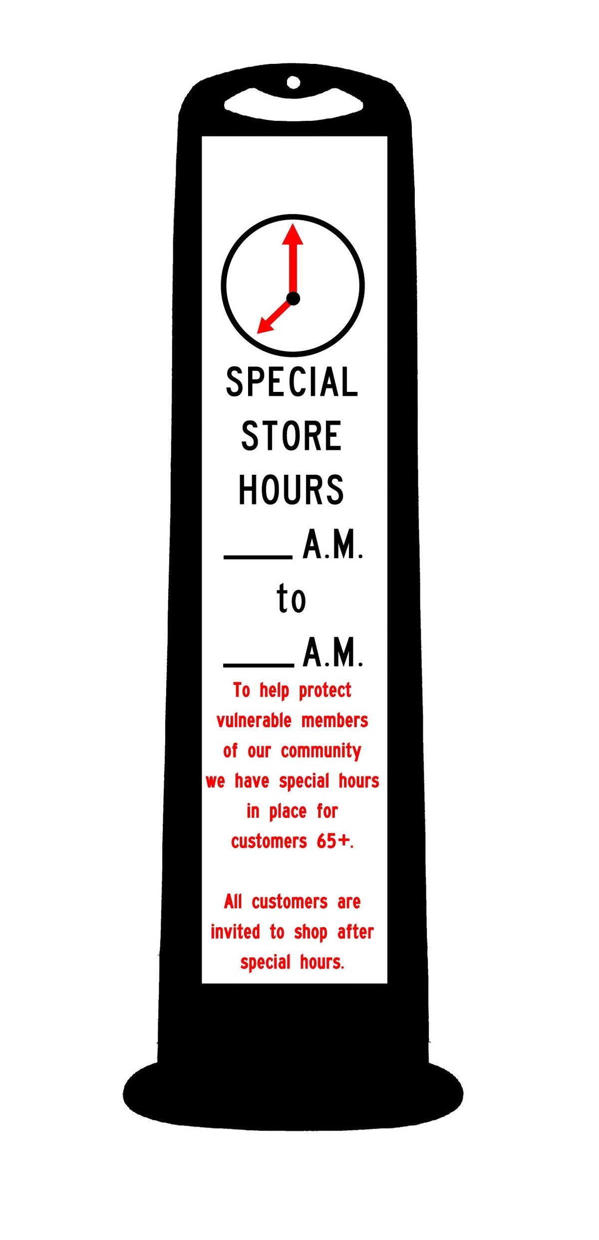 Cortina TrailBlazer Veritical Panel with Special Store Hours Customizeable with Permanent Marker, 03-768BLK-SSH, Black with Whit