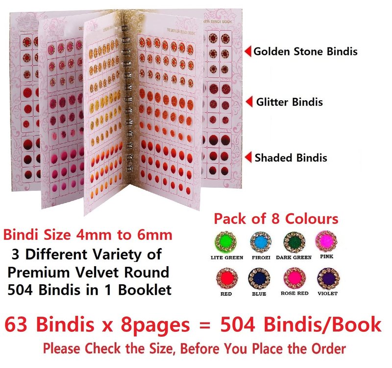 VAMA Stone Glitter Sparkle Doubleshade Crystal Stone Mix Bindi Book Kumkum Sticker for Girls & Ladies (504 Bindi Booklet Dairy)