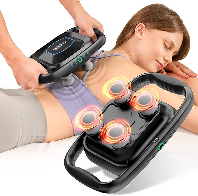 BOB AND BRAD A1 4-Head Massage Gun Deep Tissue, FSA Eligible/HSA Eligible, 4X Pain Relief Efficiency, Replaceable Massager Heads & Plate, Electric Percussion Massage Gun Tool for Back, Leg, Muscle