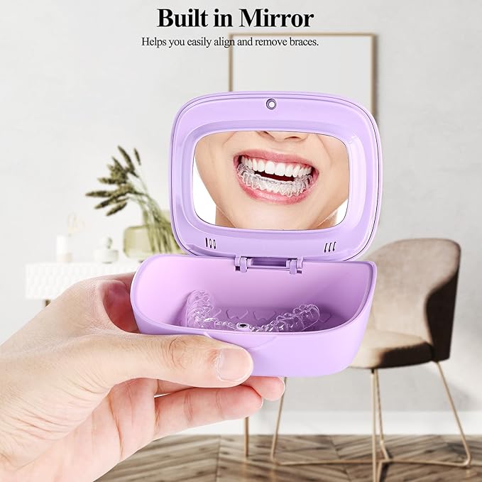 Double Layer Retainer Case With Mirror, Retainer Holder With Remover Tool And Cleaning Brush With Vent Holes Compatible With Aligner Case