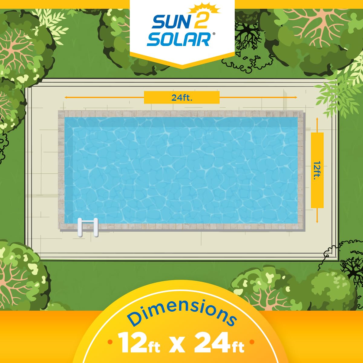 Sun2Solar Blue 12 ft x 24 ft Rectangle Solar Cover | 12 Mil | Heat Retaining Blanket for Rectangular Inground & Above Ground Swimming Pools | Sun Heats Pool | 1200 Series Bubble Heating Blankets