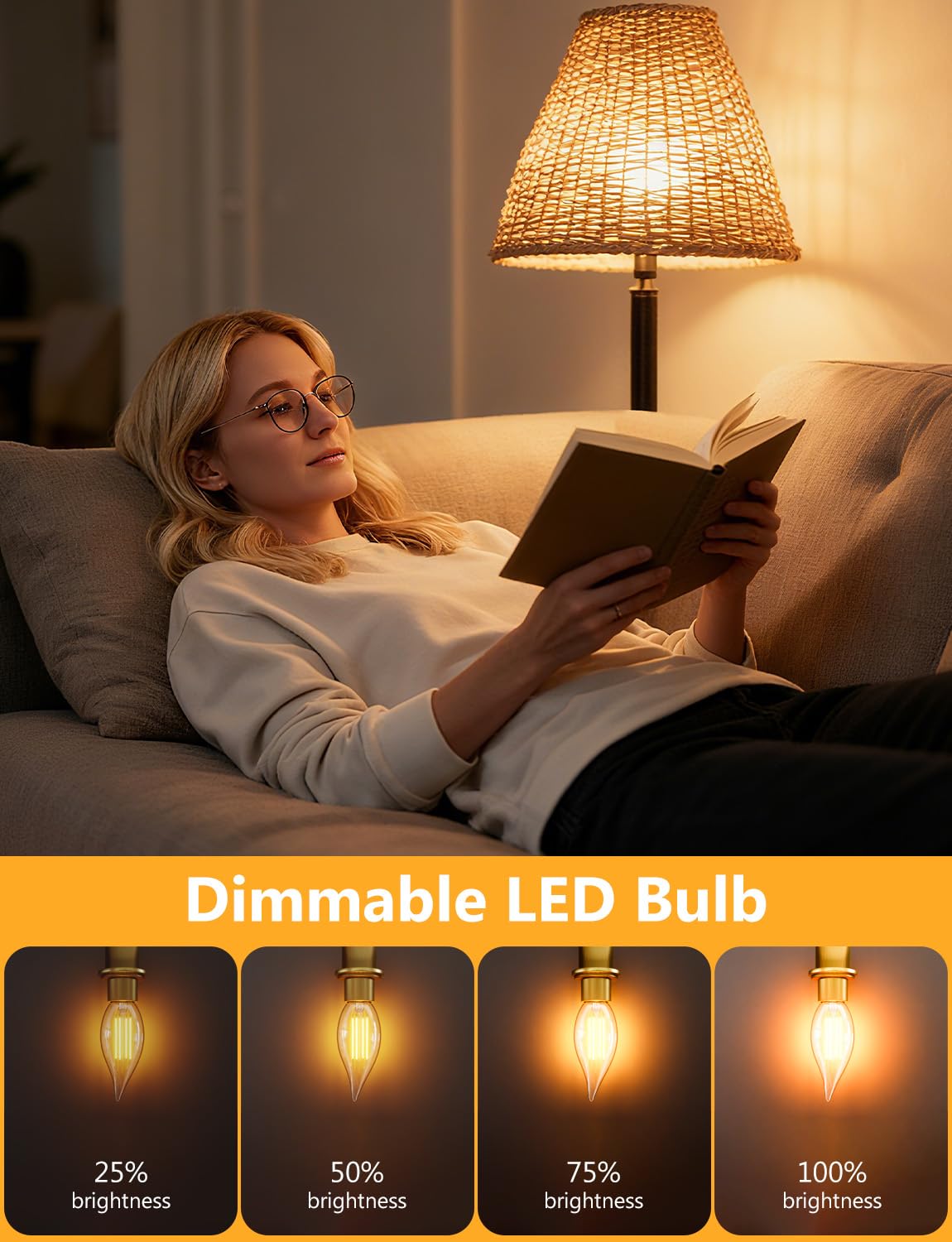 DAYBETTER Chandelier Light Bulbs, Candelabra Light Bulbs 40 Watt Equivalent E12 LED Bulb Dimmable, 2700K Soft Warm White, 4.5W 400LM, Flame Tip Vintage Candle Light Bulb, 12 Pack