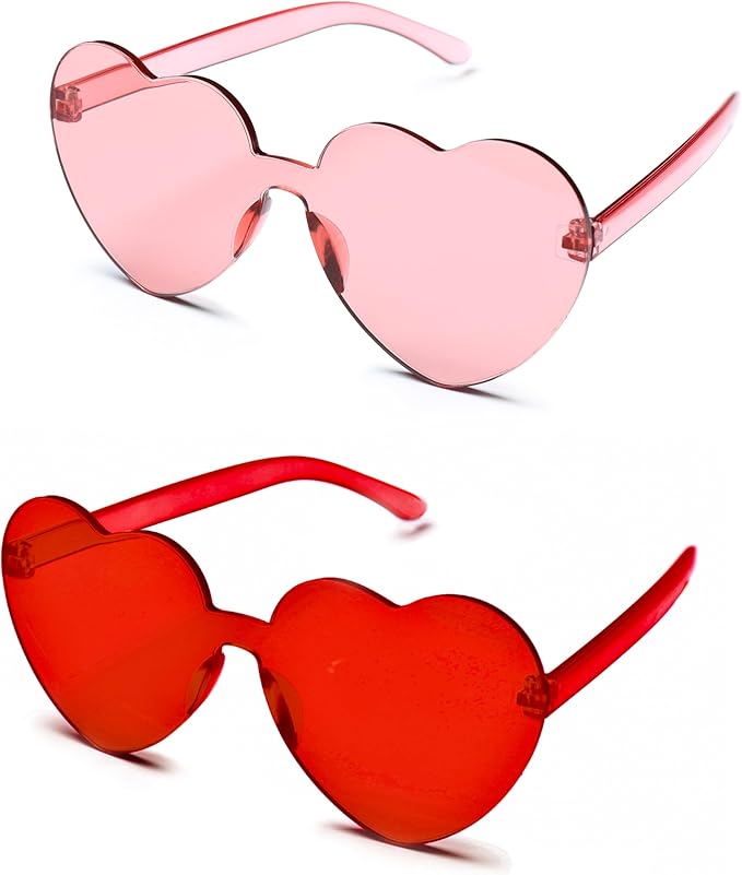 4E's Novelty 2 Pack Heart Shaped Sunglasses for Women - Trendy Glasses for Valentines, Mardi Gras, Men Party Outfit Accessory