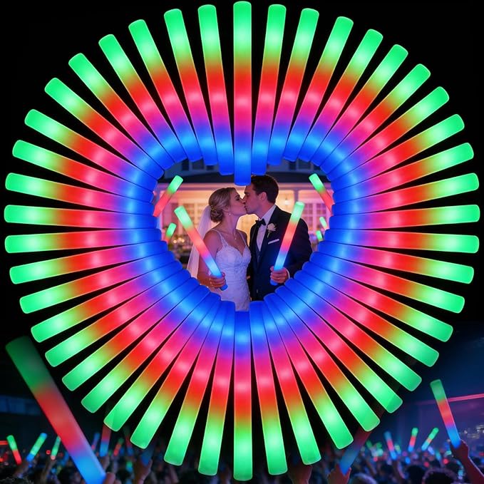 70PCS LED Foam Glow Sticks Bulk, Foam Light Up Sticks with 3 Colorful Flashing Modes, Glow in Dark Party Supplies, Party Light Sticks Pack for Wedding, Concert, New Year, Halloween, Christmas