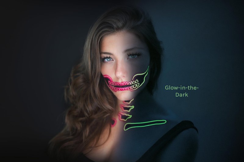 Tattoocrew 2 x Neon Skull Face Pink Temporary Tattoo, Halloween Costume for Women and Men, Adult, Glow in the Dark