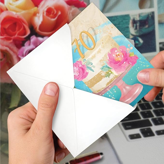NobleWorks 70th Milestone Birthday Greeting Card with 5 x 7 Inch Envelope (1 Card) Number Cake 70 C10118MBG