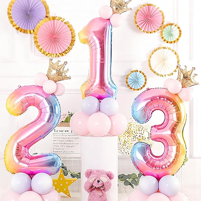 40 Inch Giant Rainbow Number 1 Balloons, Birthday Balloons, Helium Mylar Foil Big Number Balloons for Birthday Party Decorations, Kids' Birthday Anniversary Party Baby Shower Unicorn Parties