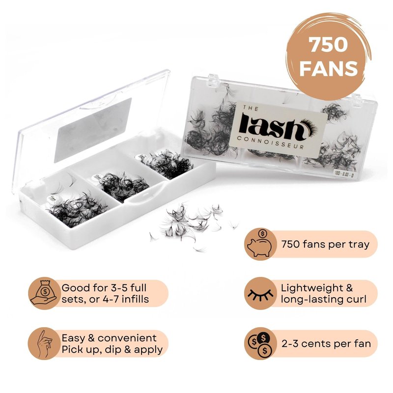 10D - C Curl 750 Fans Mixed Promade Fans Lash Extensions | TLC Lash Supplies 4D to 16D Premade Fans 7 mm to 16 mm Mixed Length Thin Base Premade Fans Eyelash Extensions (10D - C Curl, 14-15-16 mm)