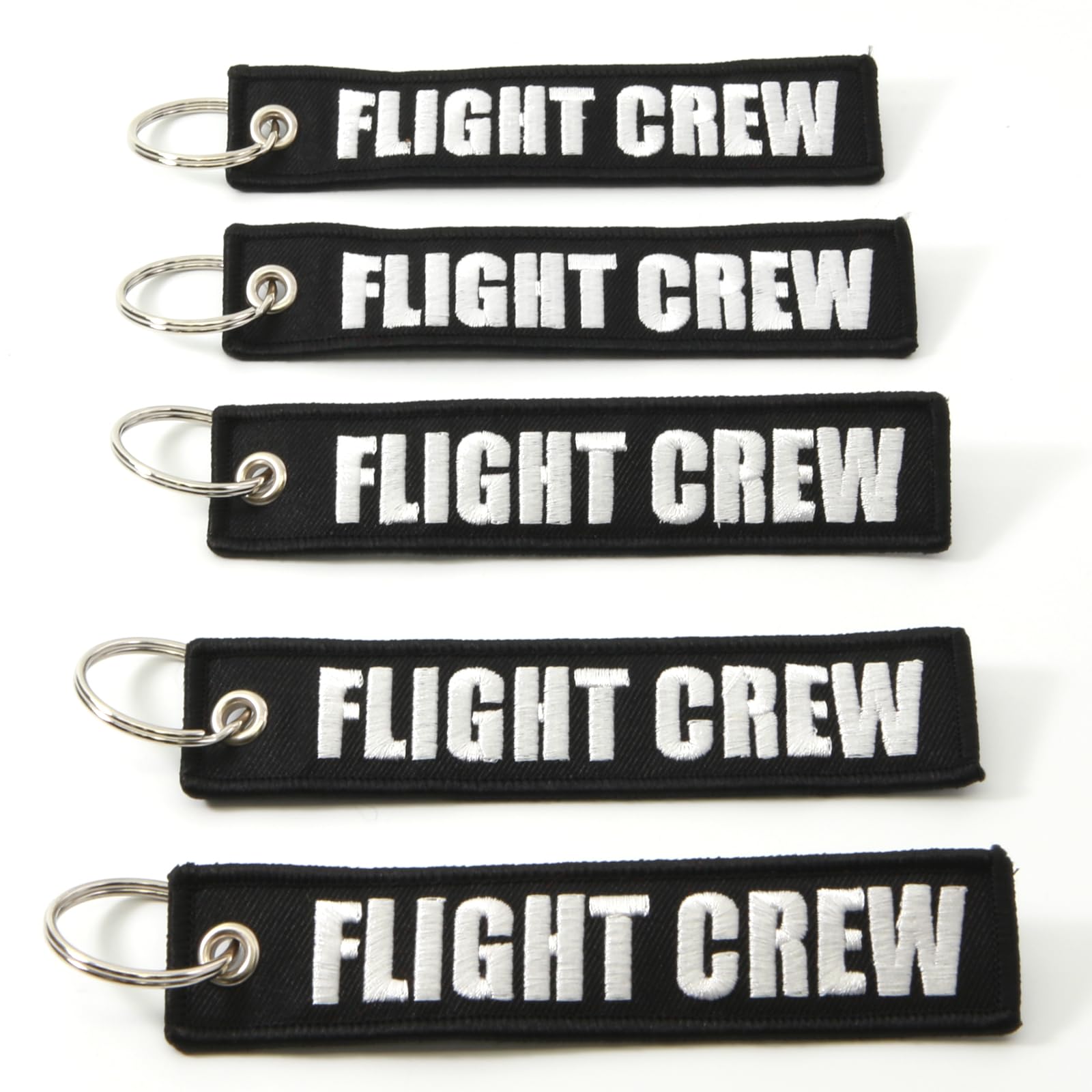 Rotary13B1 FLIGHT CREW - Jet Tag Key Chain BLACK with White Letters 1 inch x 5 inches 100% Embroidered (5)