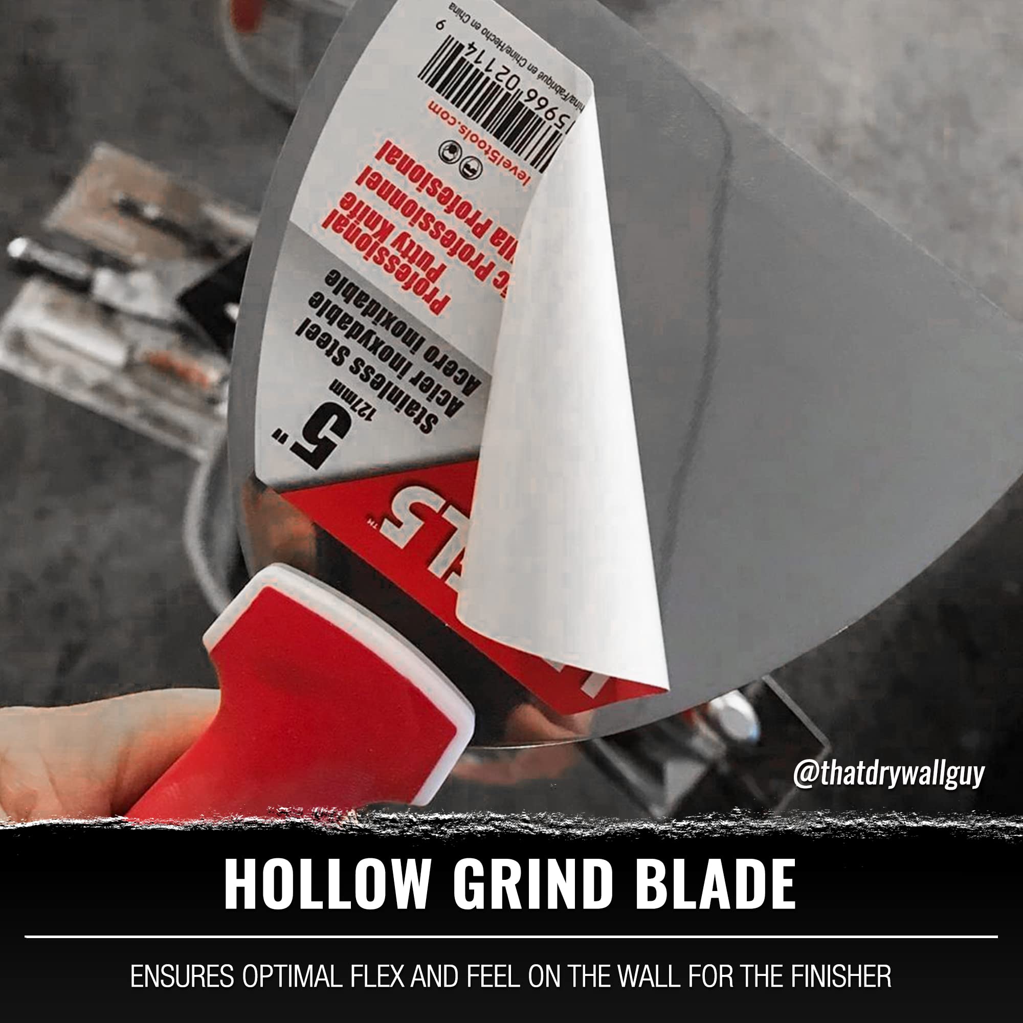 6" Soft-Grip Stainless Steel Drywall Joint Knife - LEVEL5 | Pro-Grade | Comfortable Finishing Hand Tool | Metal Hammer End | Sheetrock Gyprock Plasterboard Mud | 5-142