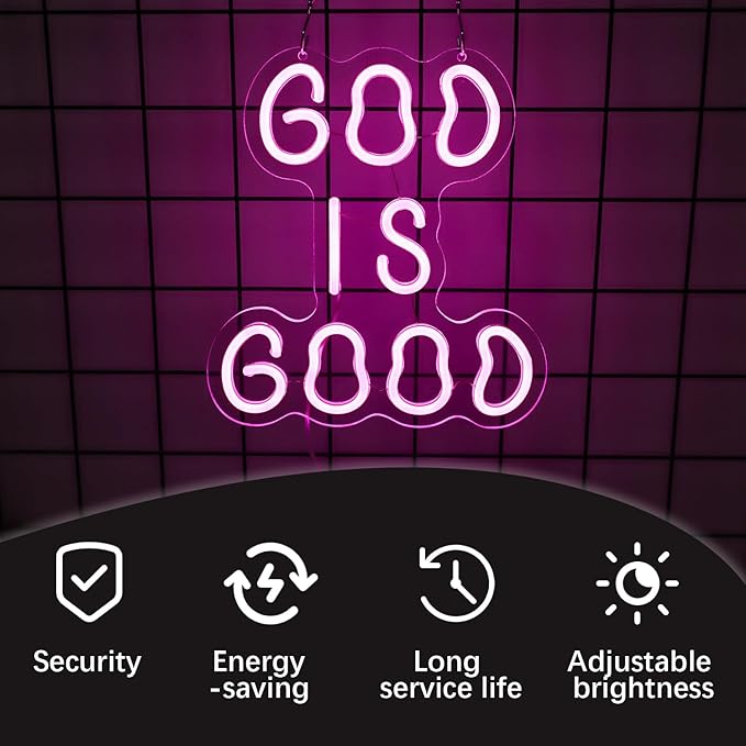 God is Good Neon Light ，Preppy Christian Decor Neon Sign