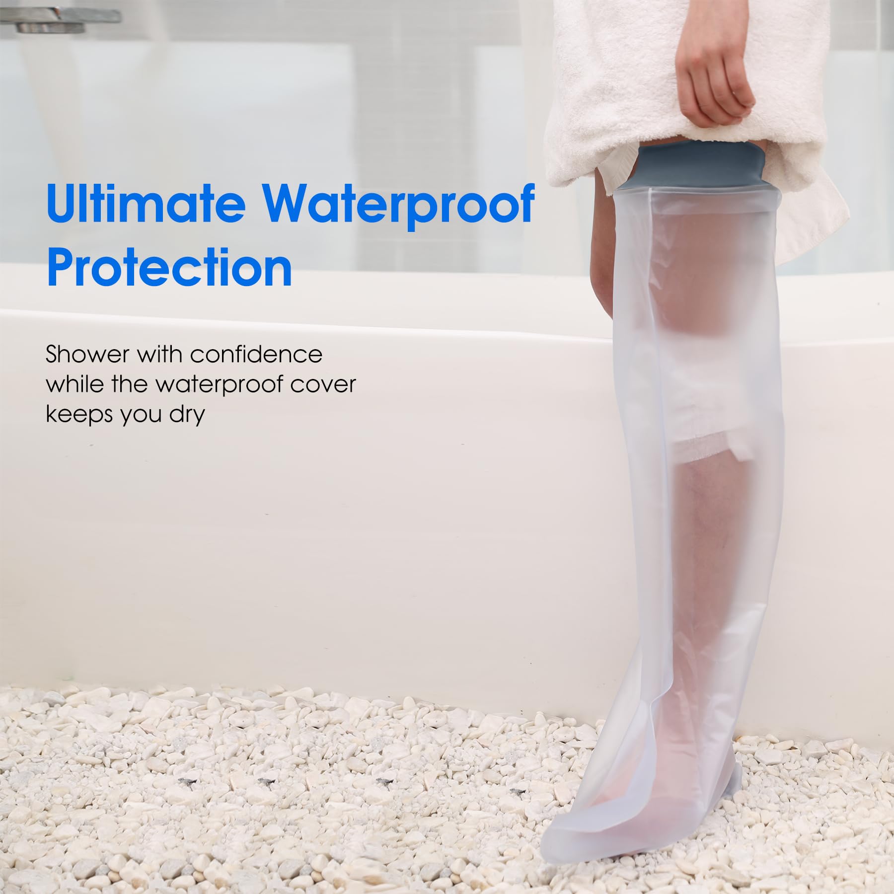 COMFYTHERA Waterproof Cast Cover for Shower Ankle Wound Protector Bath Adult Watertight Cast Bag Showering for Surgery Foot, Ankle, Burns Reusable (C-Long Leg S)