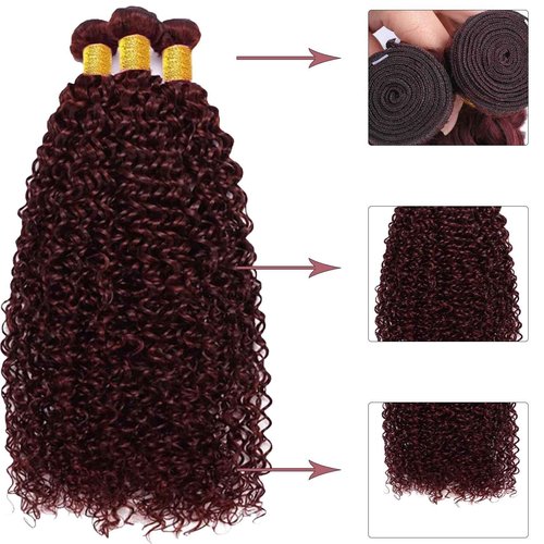 Fabimiya Human Hair Bundles Burgundy 99J Jerry Curly 20 22 24 Inch Bundles Human Hair 100% Unprocessed Burgundy Soft Sewn In Hair with Double Weft for Black Women